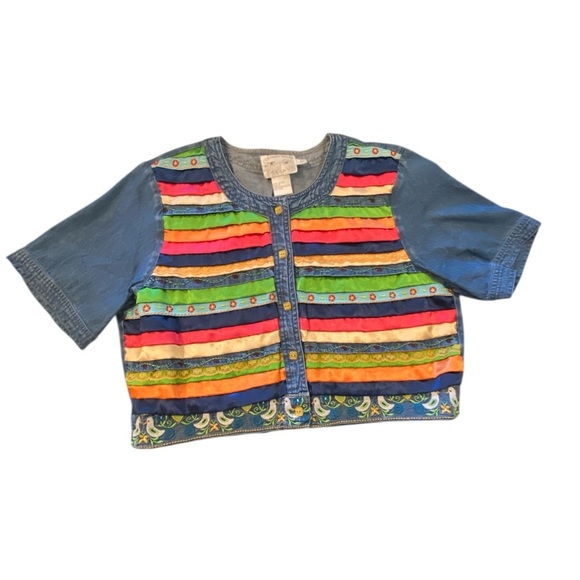 Vintage 90s Country Casuals Embroidered Love Dove Ribbon Denim /jean Maxi Dress - Picture 4 of 12